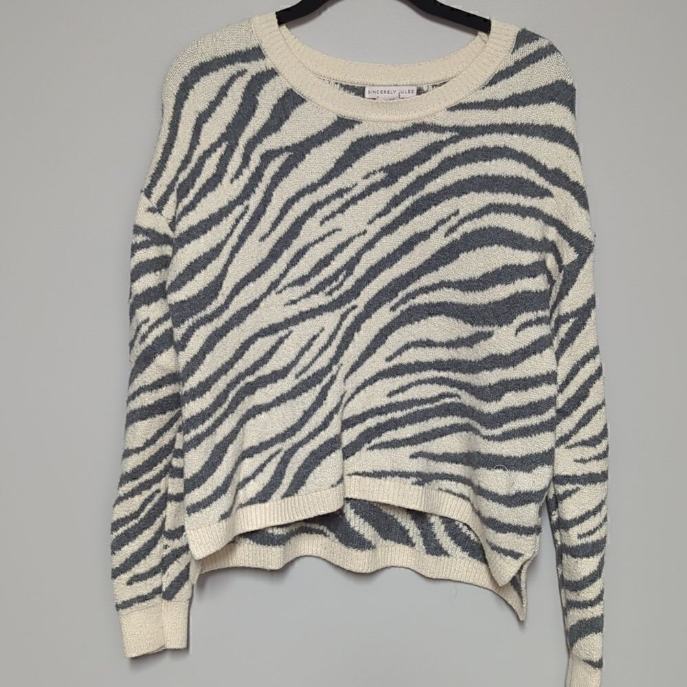 Sincerely Jules White and Gray Zebra Print Sweater